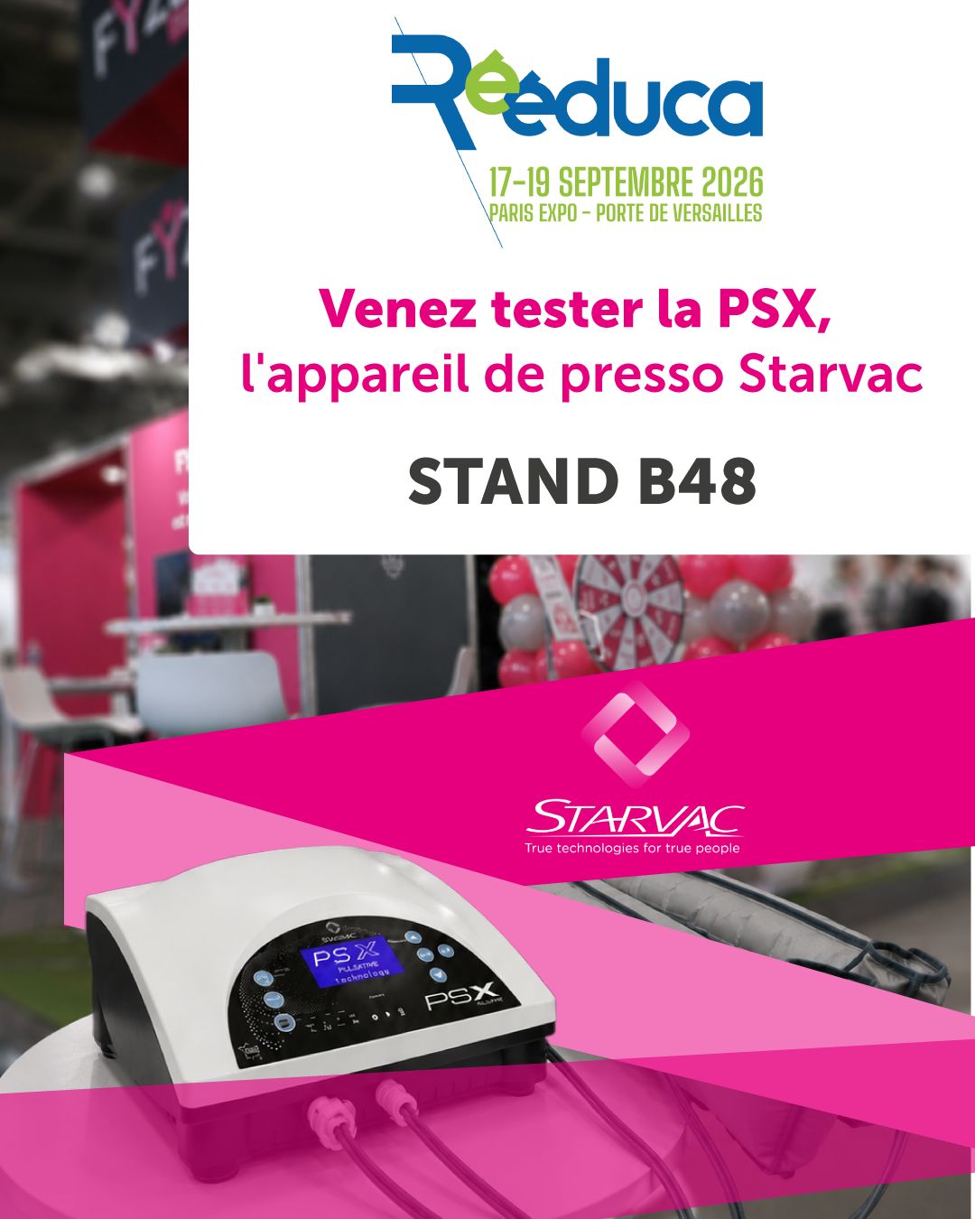 Tester la pressothérapie PSX Starvac Active Wave en conditions réelles à Rééduca – Exposant