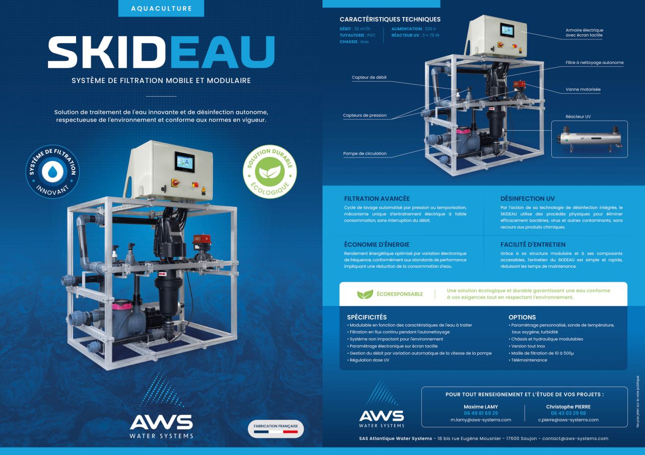 SKIDEAU : skid mobile de filtration et désinfection UV de l'eau pour l'aquaculture et la conchyliculture – AWS (ATLANTIC WATER SYSTEMS)